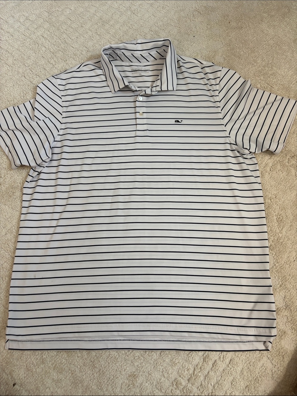 Vineyard Vines White Polo with Navy Stripes
